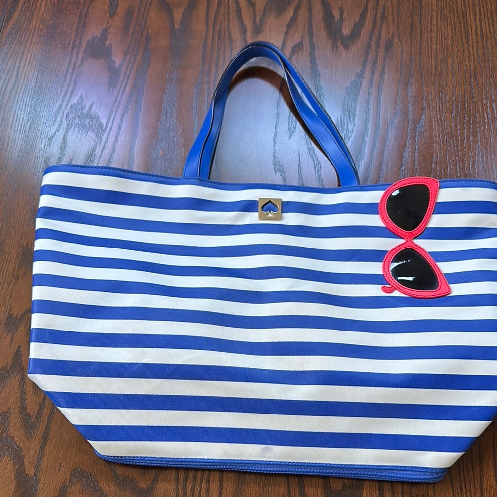 Kate Spade Make a Splash Nautical Blue and White Canvas Tote - Picture 2 of 9